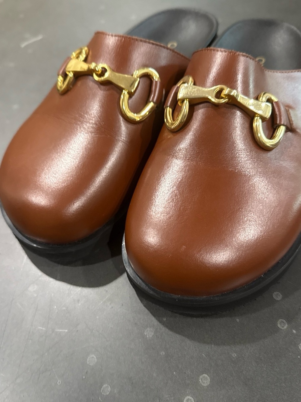 Pilcro Anthropologie horsebit clogs leather Slip-On Mules Gold Hardware size 37 - Picture 3 of 7